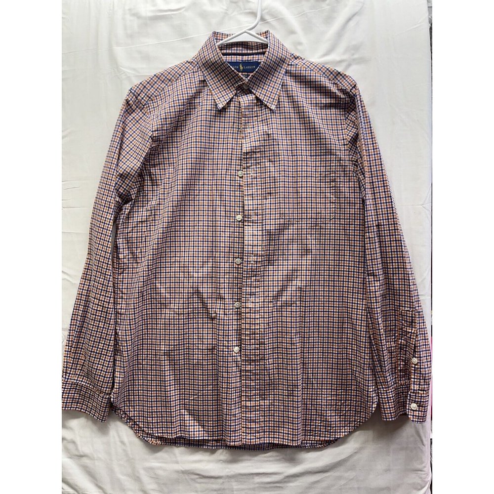Ralph‎ Lauren Mens Size Medium Blue Orange Striped Button Down Shirt